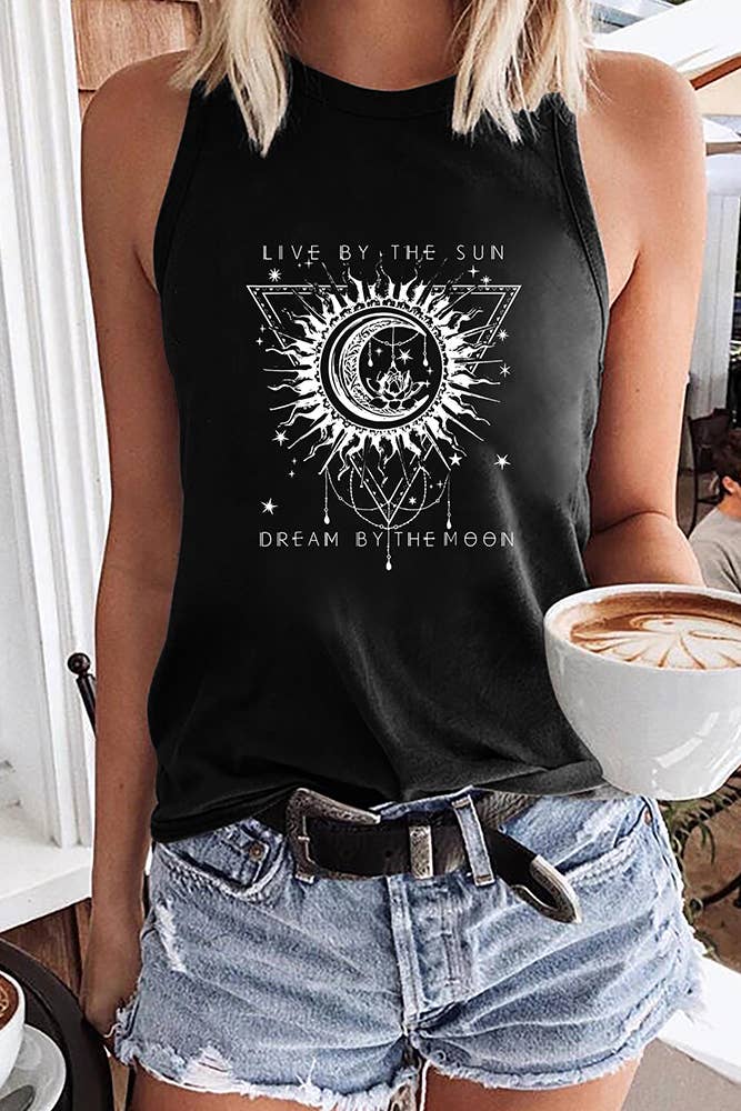 Live By The Sun Graphic Tank Top STC125D20: Black / XL