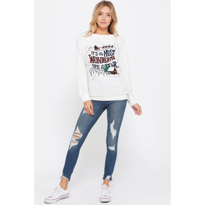 Christmas print long sleeve soft sweatshirt