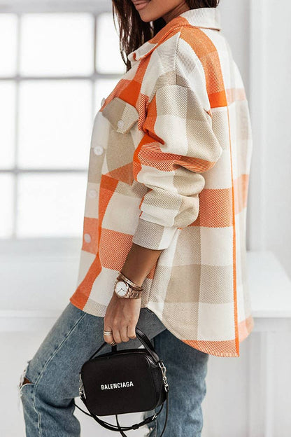 Colorful Open Button Pockets Plaid Shackets FHB012