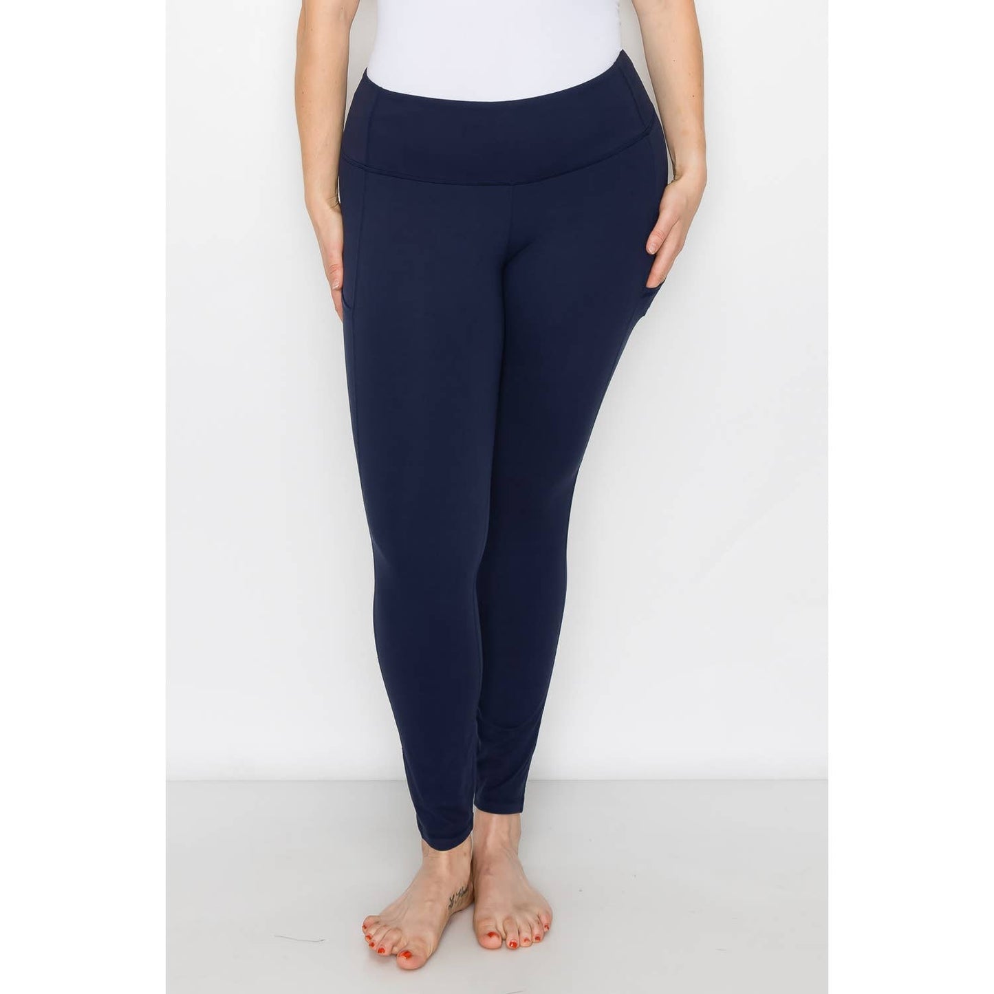 PLUS SIZE SIDE POCKET ACTIVE LEGGINGS: Navy / 1X