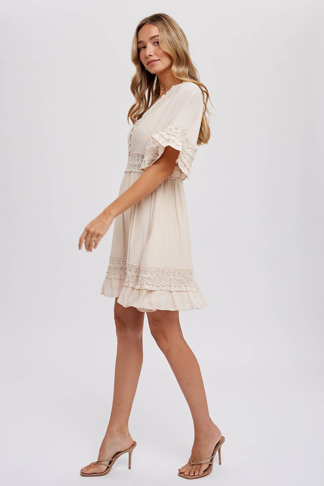 V-NECK LACE DRESS - Open Back with Tie Detail