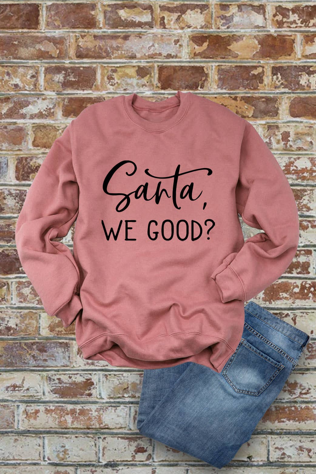 Santa, We Good?, Christmas, Unisex Cotton Fleece Sweatshirt: White/Red / L