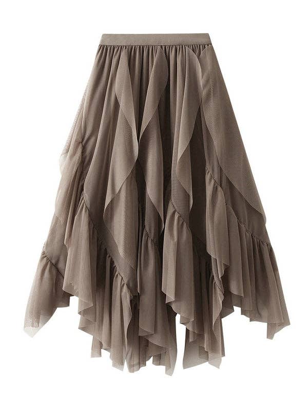 Elasticity Gauze Pleated Solid Color Split-Joint A-Line Loos