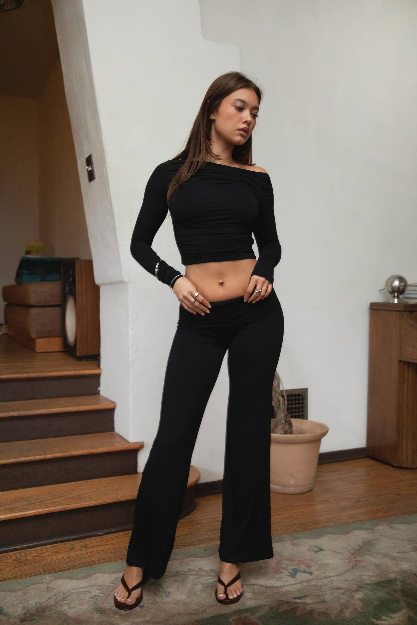 SORA Fold Over Straight Leg Leggings Casual Lounge Pants