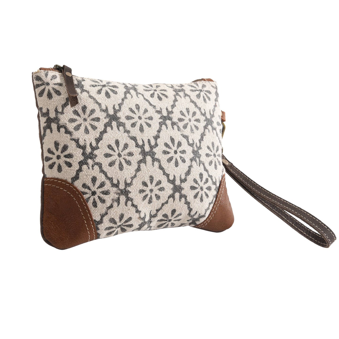 Rug Wristlet with Leather Corner