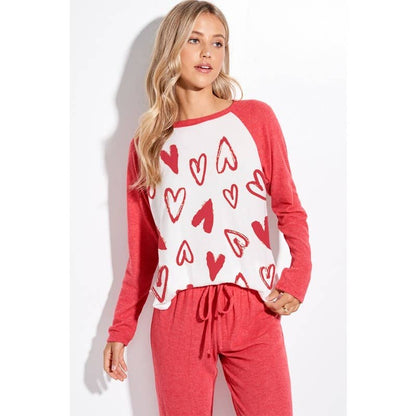 Heart Valentines day print raglan lounge wear set