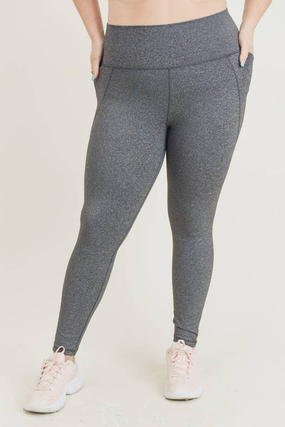 CURVY Tapered HEATHER GREY / XL:1XL:2XL:3XL Band Essential Solid Highwaist Leggings:  (2:2:1:1)