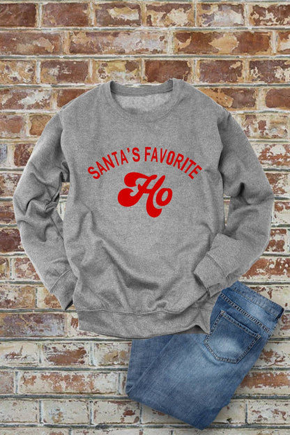 Santa's Favorite HO, Christmas, Unisex Crew-Neck FLEECE Sweatshirt: Black/Red / L