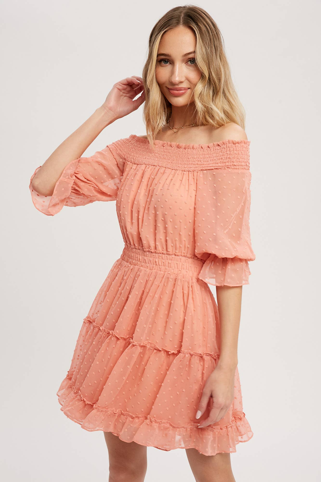 SWISS DOT OFF SHOULDER DRESS