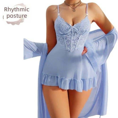 Sexy Lace Chemise Nightgown Women Summer Sleepwear Set