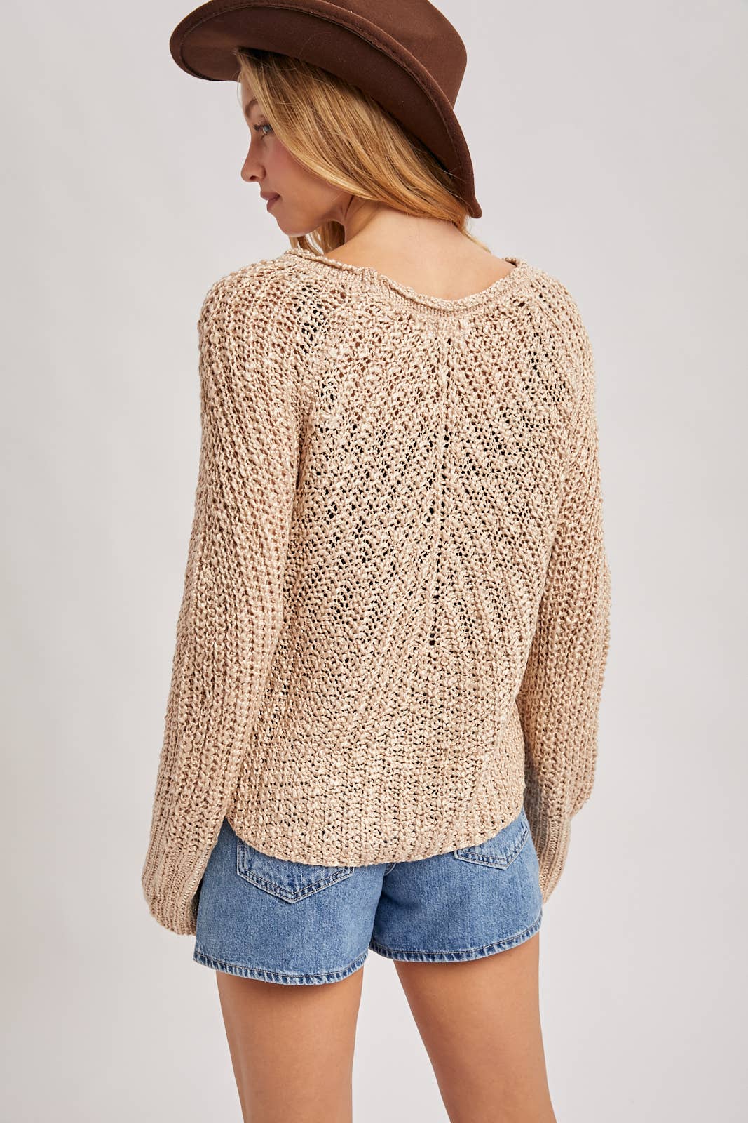 RAGLAN CUT OPEN KNIT SWEATER PULLOVER