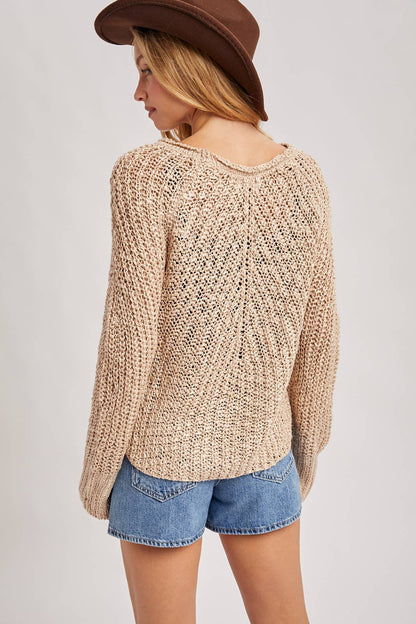 RAGLAN CUT OPEN KNIT SWEATER PULLOVER