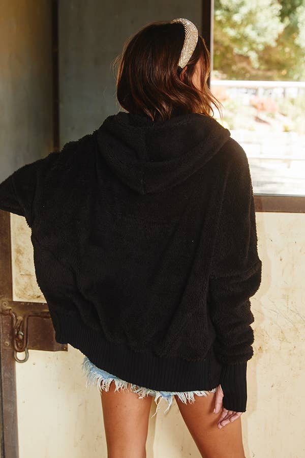 BUCKETLIST - IT1160C: BLACK / M Oversized Fuzzy Fur Hoodie Top