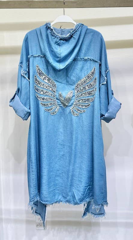 SEQUIN WINGS AND HEART CARDIGAN HODDIE (82255-WINGS)