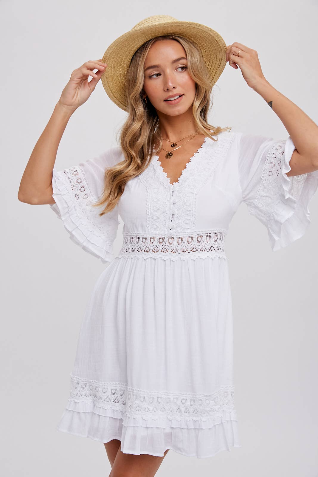V-NECK LACE DRESS - Open Back with Tie Detail