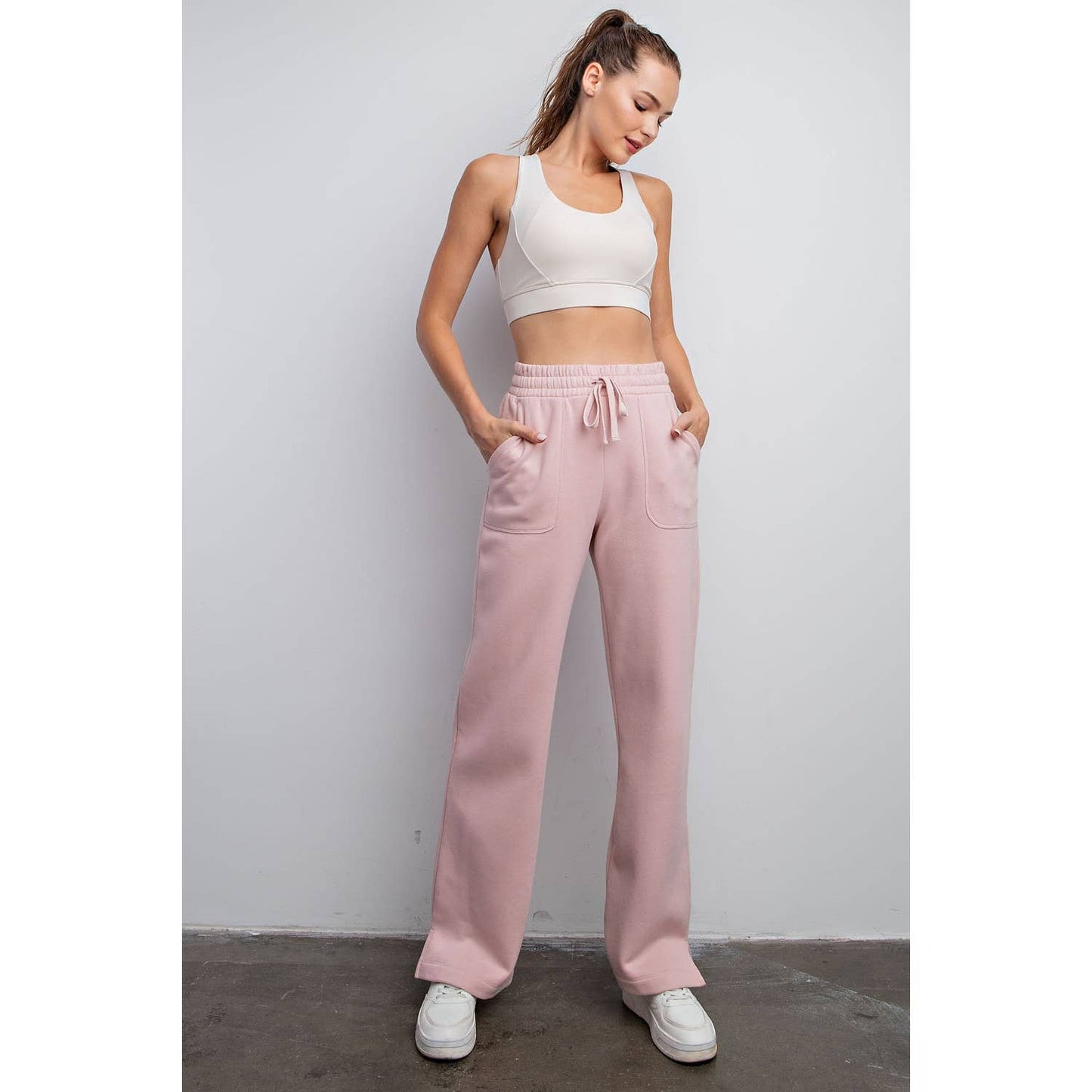 FRENCH TERRY STRAIGHT LEG PANTS: Charcoal / M