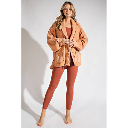 COTTON FRENCH TERRY MINERAL WASHED JACKET: Brick / S