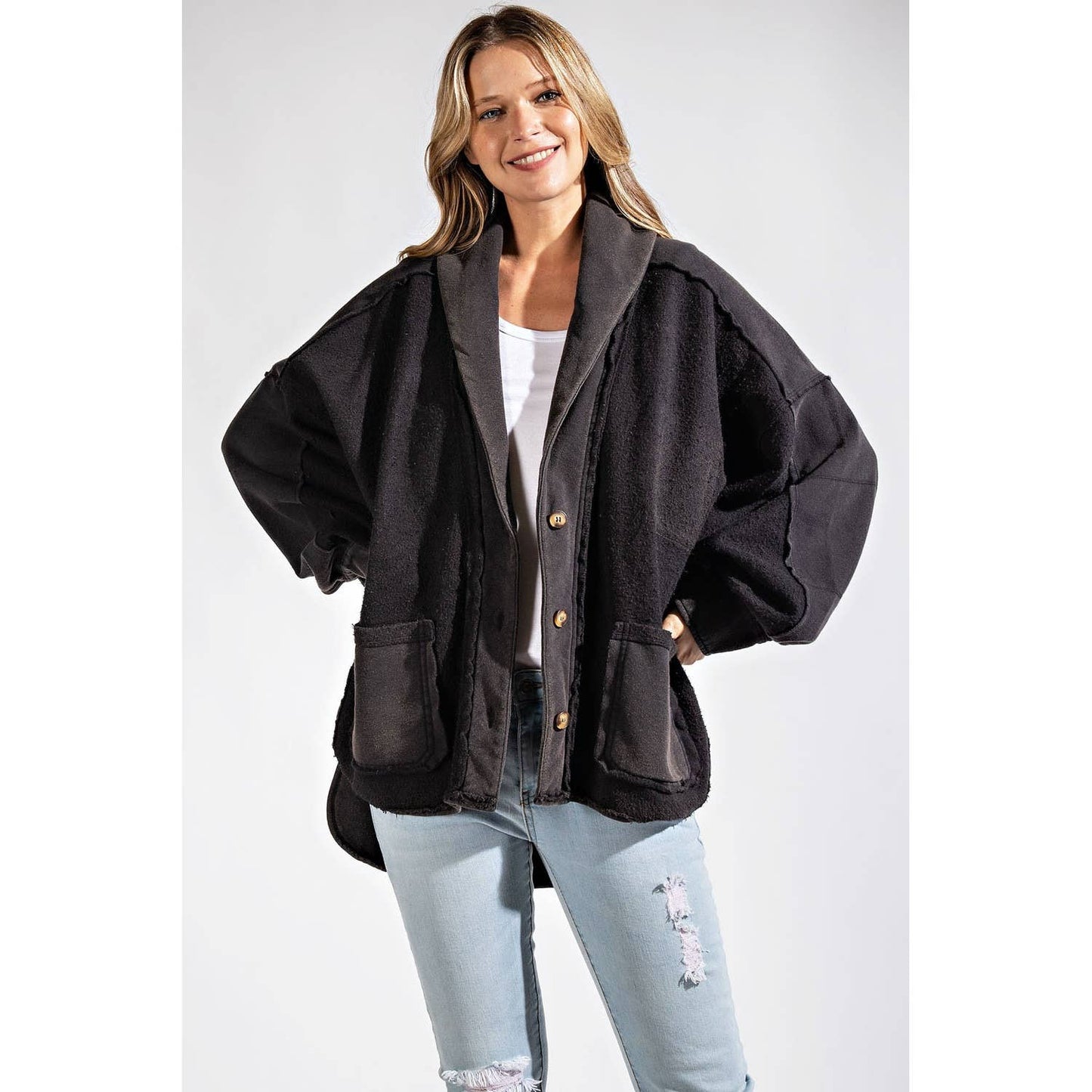 COTTON FRENCH TERRY MINERAL WASHED JACKET: Brick / L