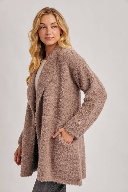 SOFT FUZZY DRAPE FRONT CARDIGAN