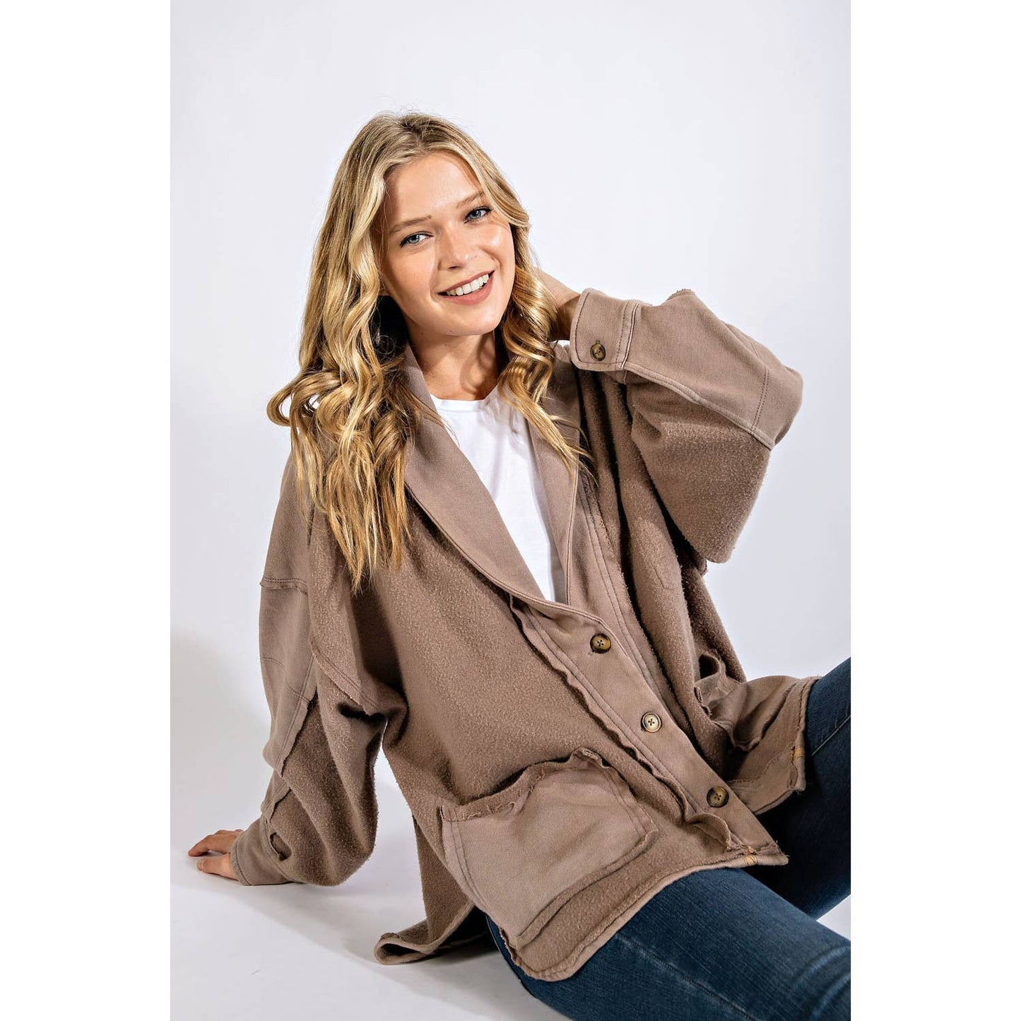 COTTON FRENCH TERRY MINERAL WASHED JACKET: Olive / S