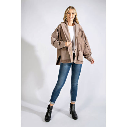 COTTON FRENCH TERRY MINERAL WASHED JACKET: Brick / M