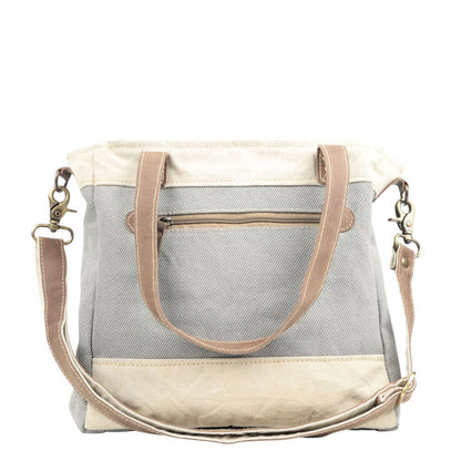 Grey And Cream Mixed Fabric Canvas Crossbody Bag