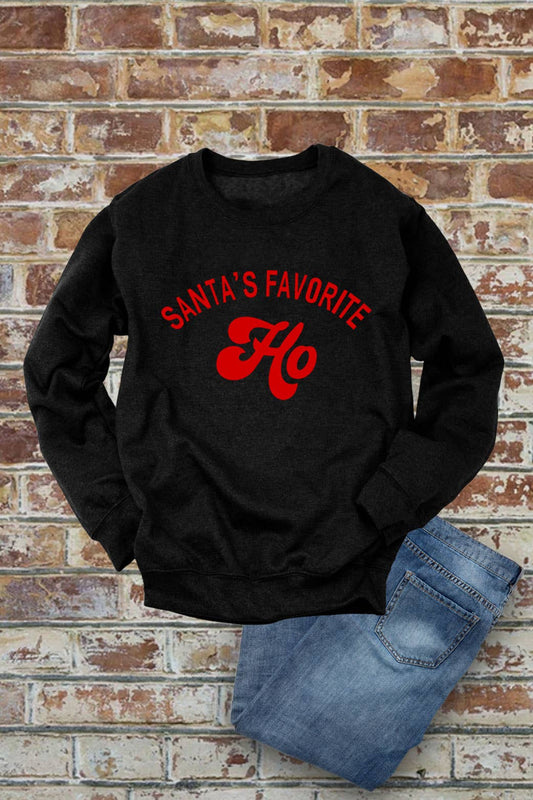Santa's Favorite HO, Christmas, Unisex Crew-Neck FLEECE Sweatshirt: Black/Red / L