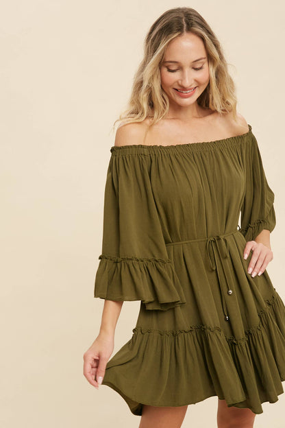 RUFFLED SOLID BOHO DRESS: ORCHID / S