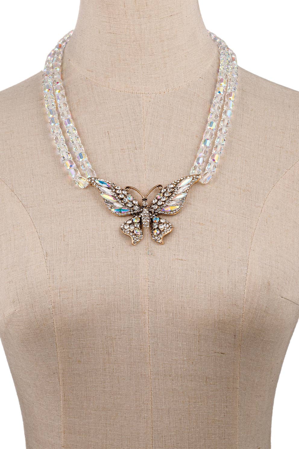 Rose Butterfly AB Bead Necklace