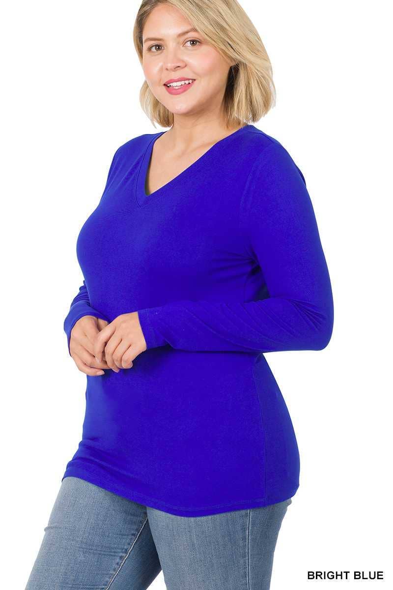 Plus Size Brushed Microfiber Long Sleeve V-neck Tee