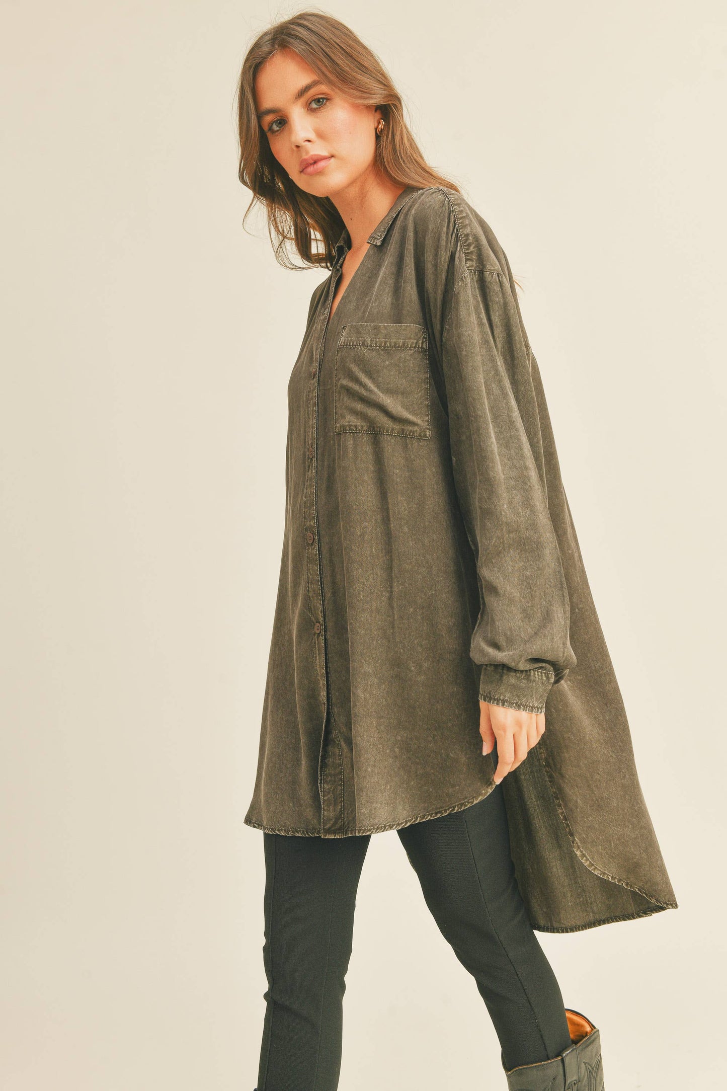 MMT1627 WASHED BUTTONDOWN LONG SHIRTS: WHITE / L