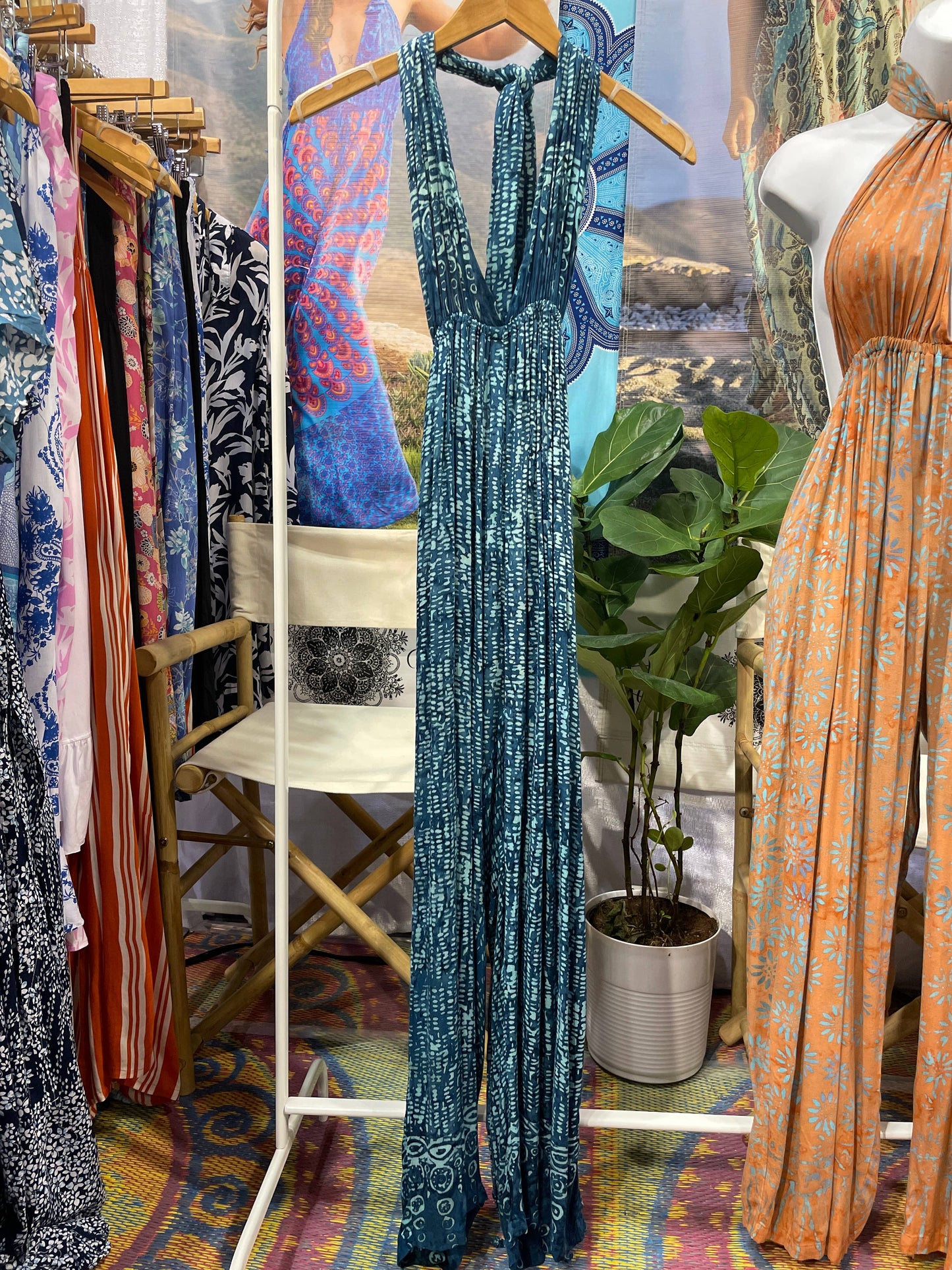 Elizabeth Convertible Beach Jumpsuit Sarong, Summer Jumpsuit: Turquoise Rainbow