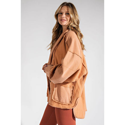 COTTON FRENCH TERRY MINERAL WASHED JACKET: Brick / M