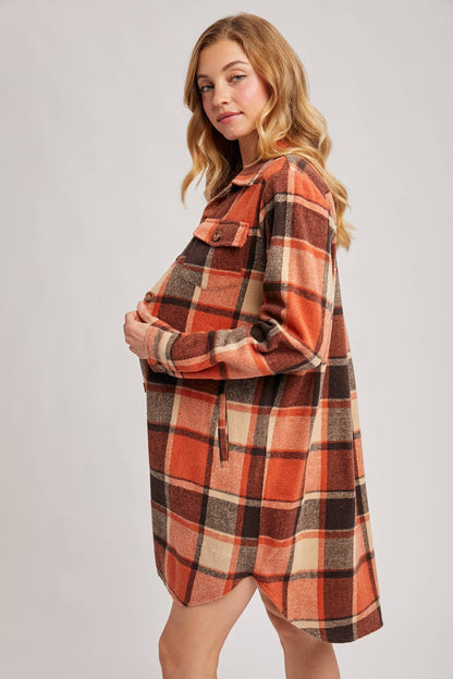 FLANNEL PLAID LONGLINE SHACKET
