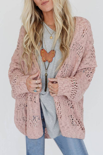Casual Hollowed Knit Dolman Sleeve Cardigan