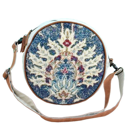 Round Canvas And Recycled Fabric Bag