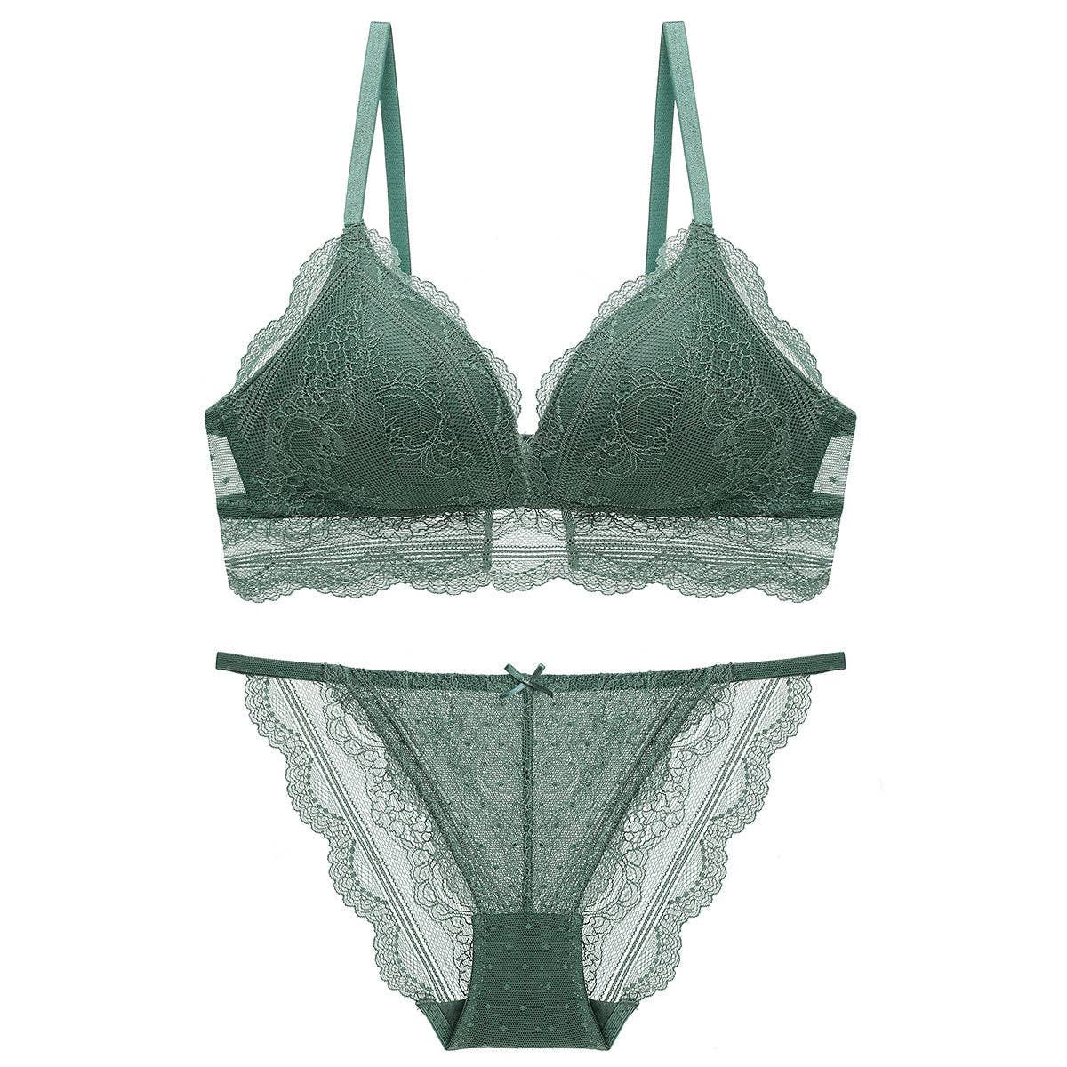 Solid Color Triangle Cup Lace Bralette Set
