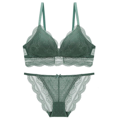 Solid Color Triangle Cup Lace Bralette Set