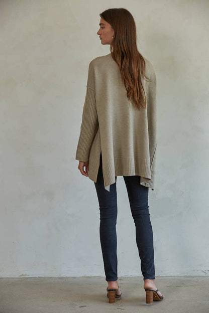 W1545 | Knit Sweater Polyester V-Neck Long Sleeve Pullover