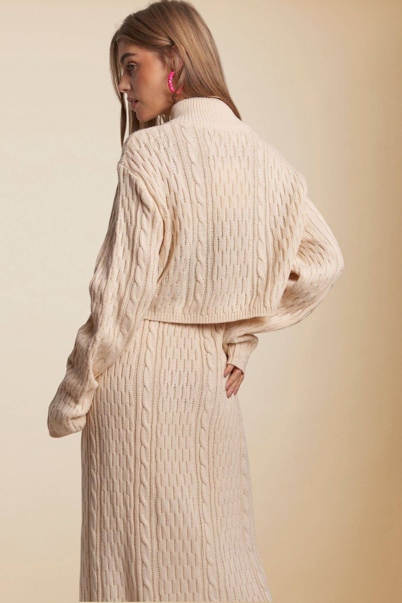 CESW3452 - ZIP UP SWEATER TOP AND SKIRT SETS