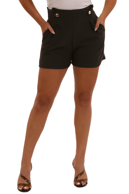 Womens Black Scuba Shorts Boho With Wide leg and buttons: Medium