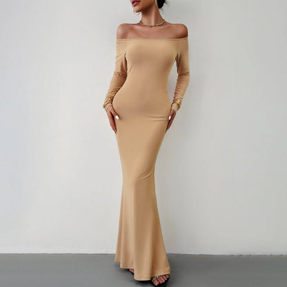 Long Sleeve Maxi Dress: Black / S Off Shoulder Solid Longline Lounge