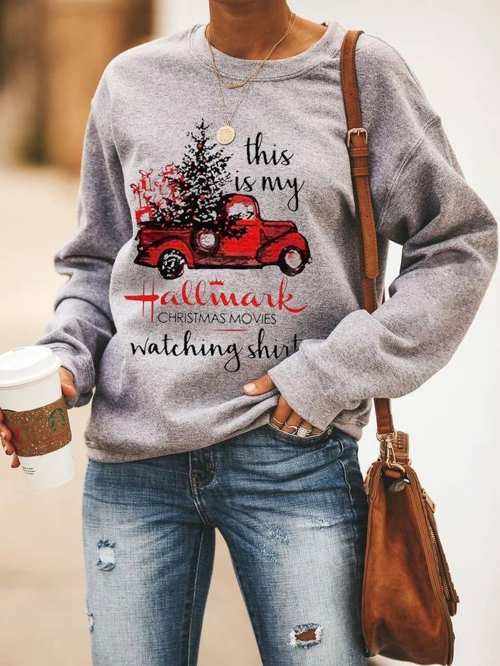 XC306 Grey Hallmark Christmas Movies Watching Sweatshirt: 01 / XL