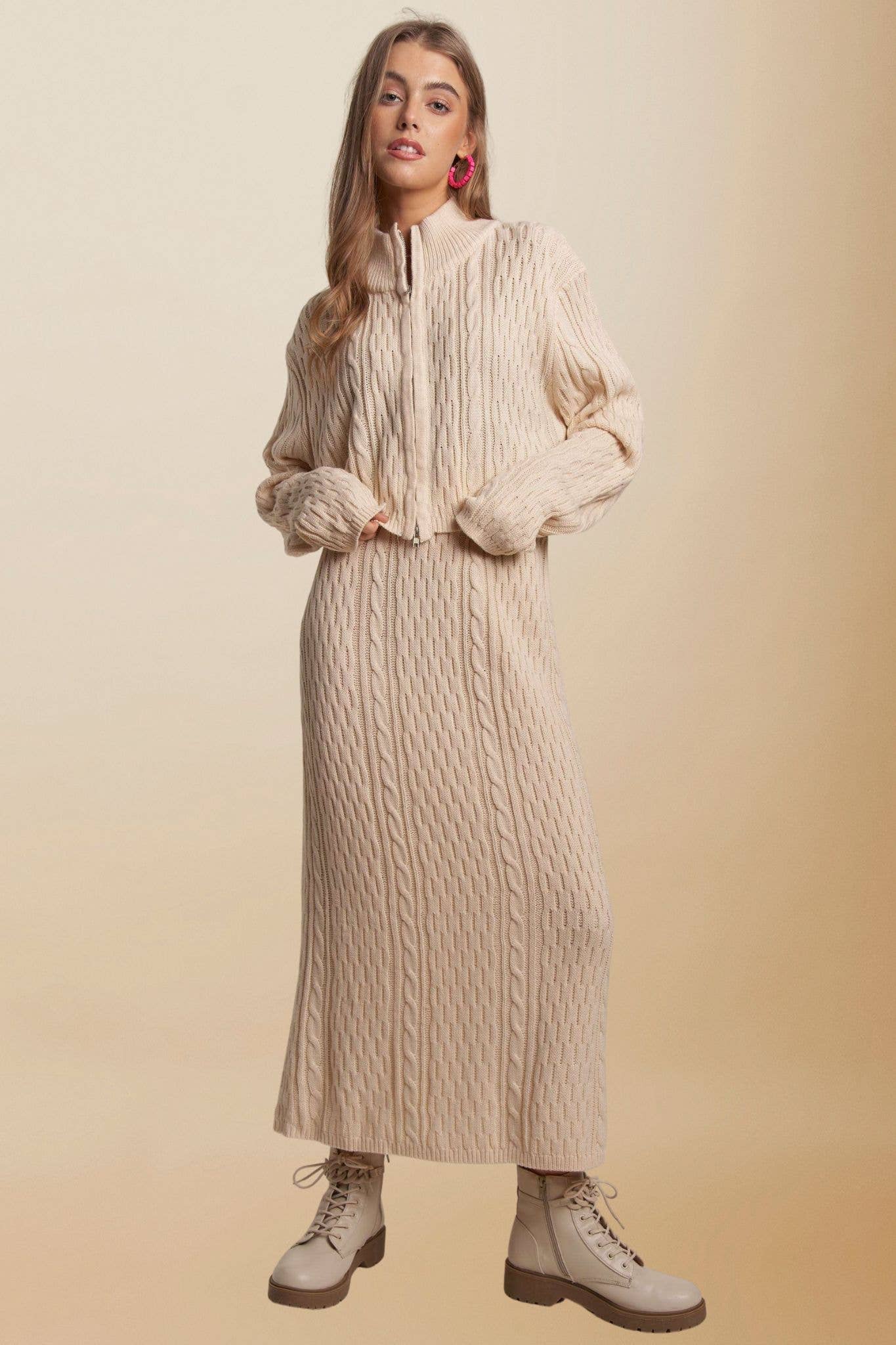 CESW3452 - ZIP UP SWEATER TOP AND SKIRT SETS