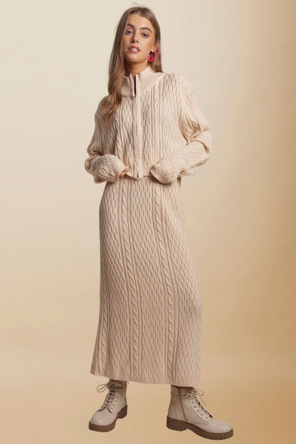 CESW3452 - ZIP UP SWEATER TOP AND SKIRT SETS