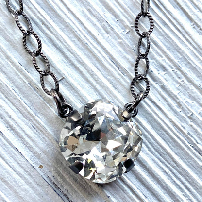 Crystal edgy gunmetal layering necklace sparkly jewelry