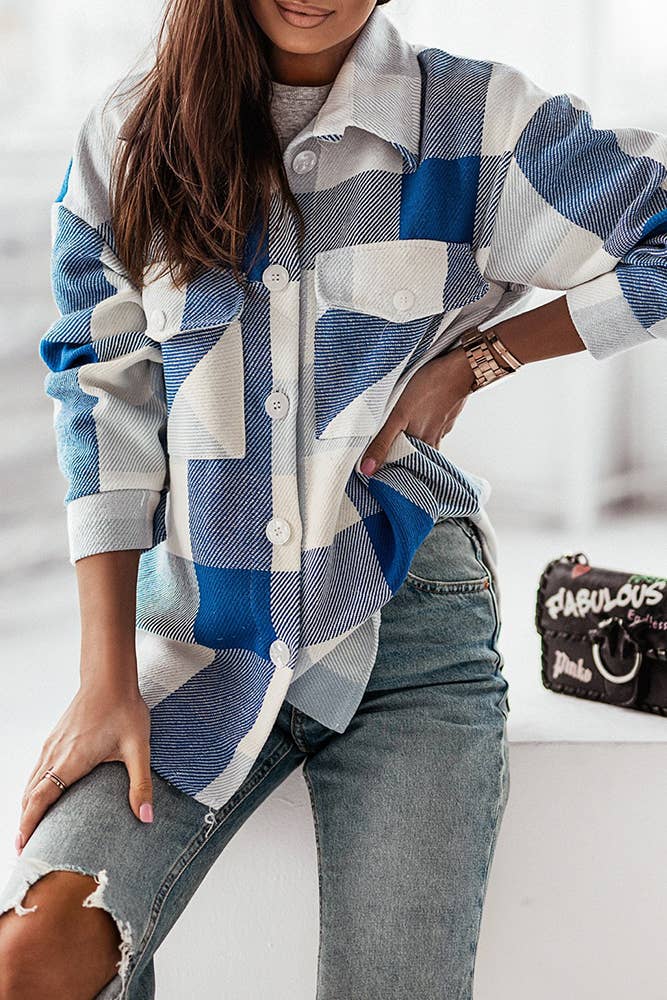 Colorful Open Button Pockets Plaid Shackets FHB012