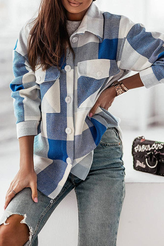 Colorful Open Button Pockets Plaid Shackets FHB012