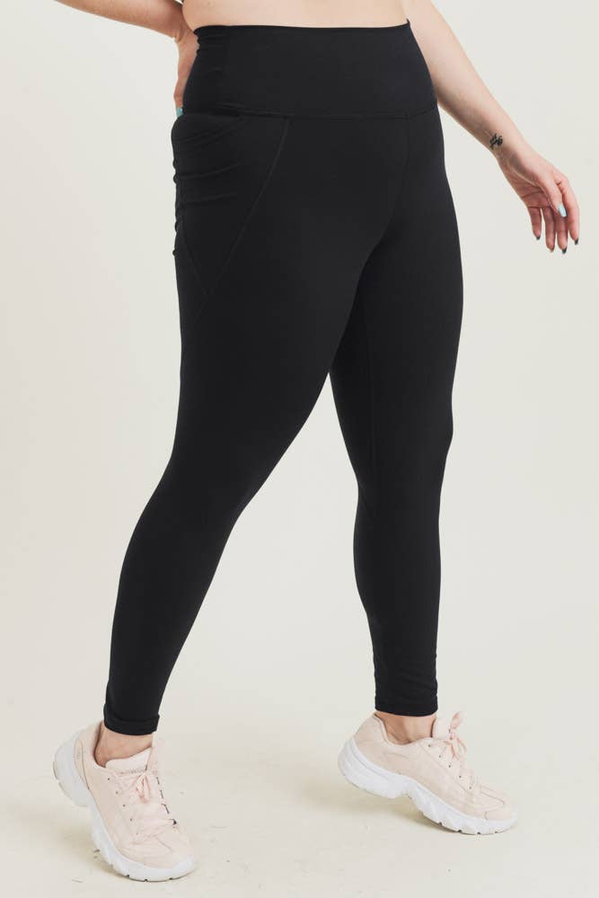 CURVY Tapered  BLACK / XL:1XL:2XL:3XL Band Essential Solid Highwaist Leggings: (2:2:1:1)