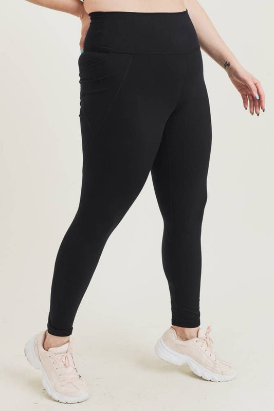 CURVY Tapered  BLACK / XL:1XL:2XL:3XL Band Essential Solid Highwaist Leggings: (2:2:1:1)